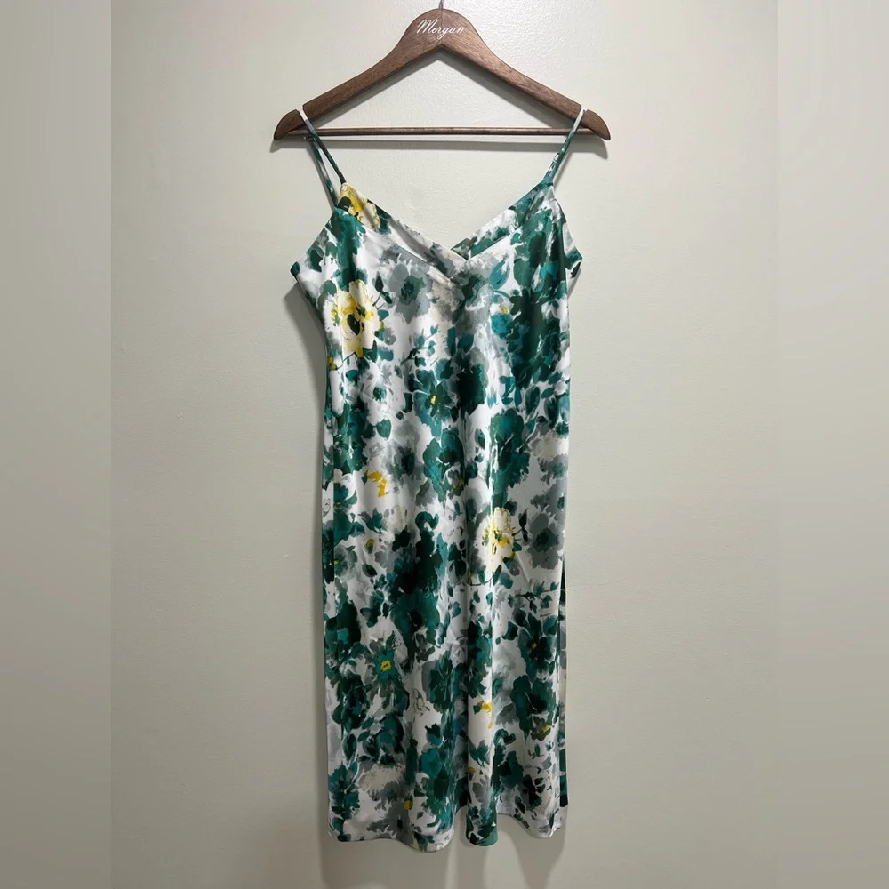 Lucky Brand Natalie Floral Slip Midi Dress in teal, green, white, size M - Picture 3 of 12